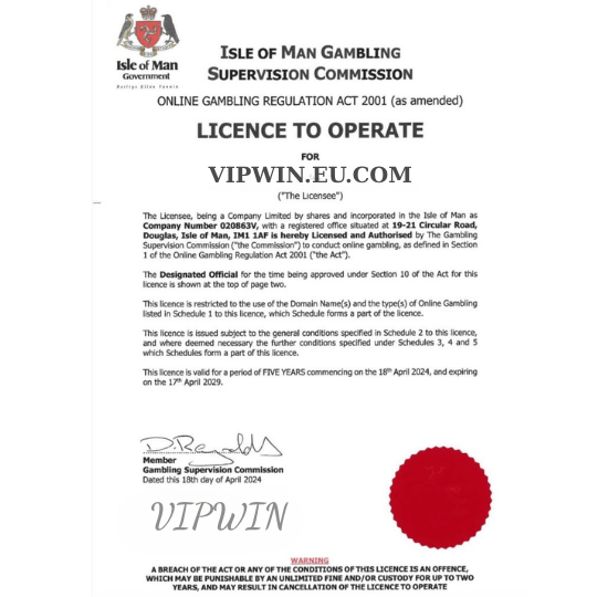 Giấy phép Vipwin Isle of Man